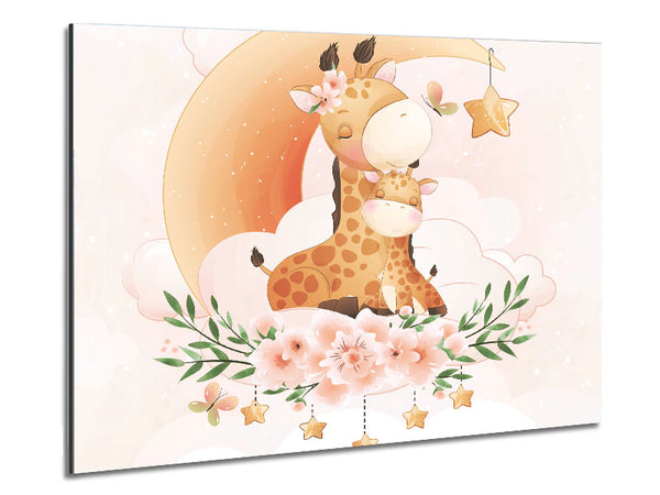 The Giraffe And Moon Metal Print