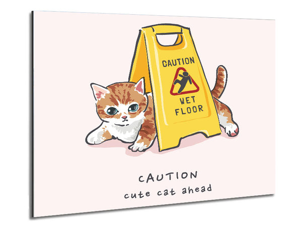 Caution Cute Cat Metal Print