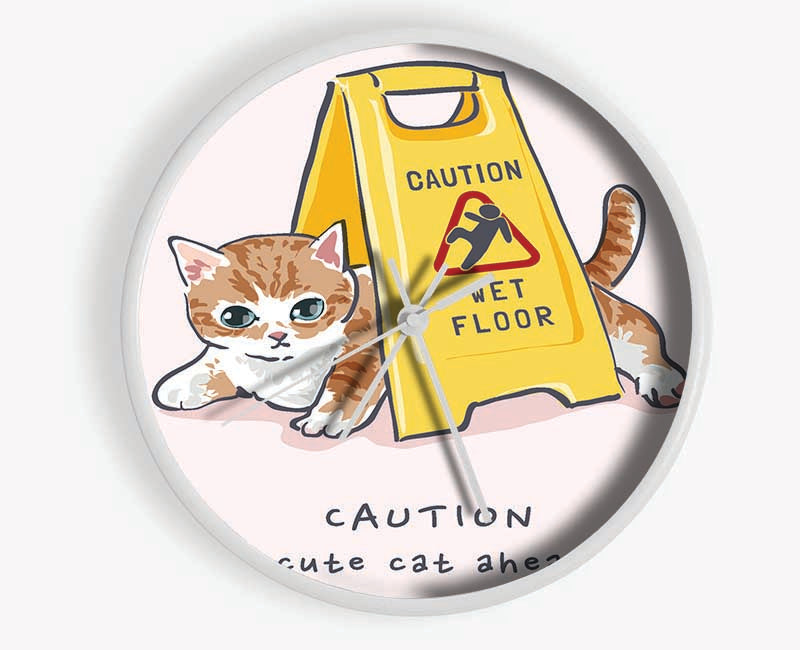 Caution Cute Cat Clock - Wallart-Direct UK