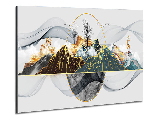 Gold Line Mountain Metal Print