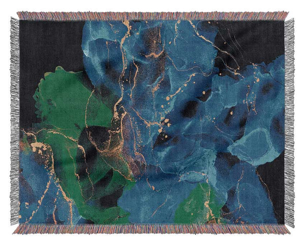Green And Light Blue Darkness Flow Woven Blanket