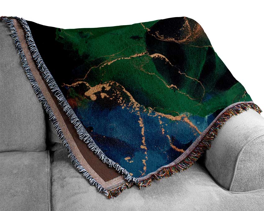 Green And Light Blue Darkness Flow Woven Blanket