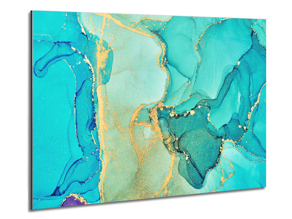 Turquoise Blue Gold Glitter Beauty Metal Print