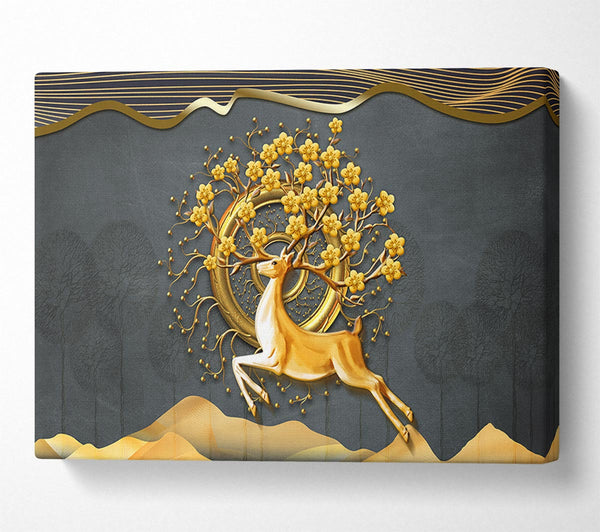  A Canvas Print of The Gold Flower Stag Tree Canvas Wall Art