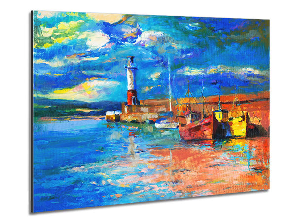 The Lighthouse Coastal Town Metal Print