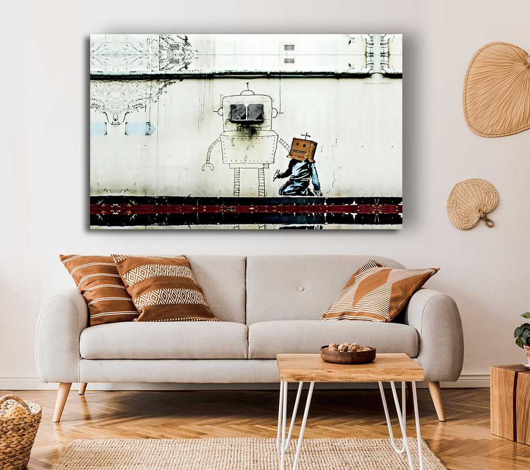  A Canvas Print of Banksy Box Head Robot Canvas Wall Art