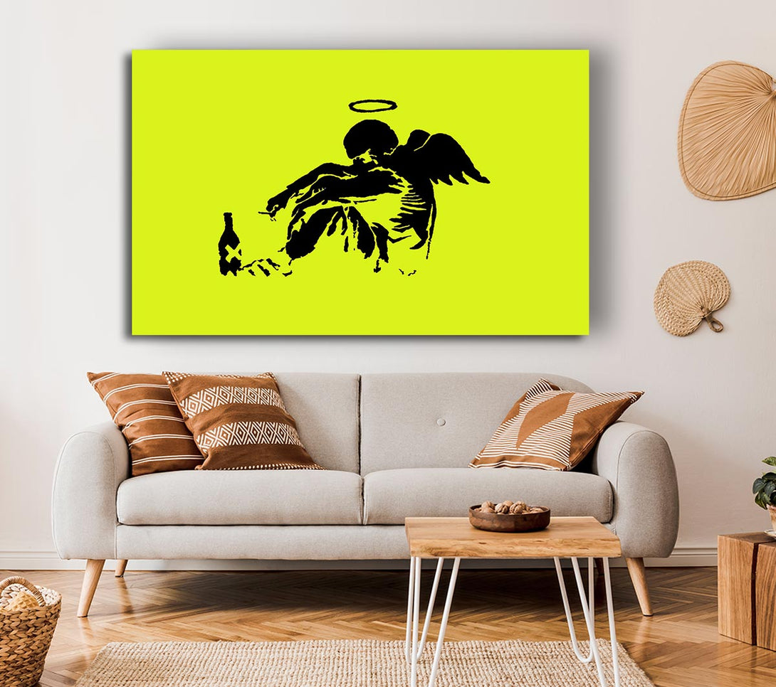  A Canvas Print of Banksy Fallen Angel Lime Canvas Art