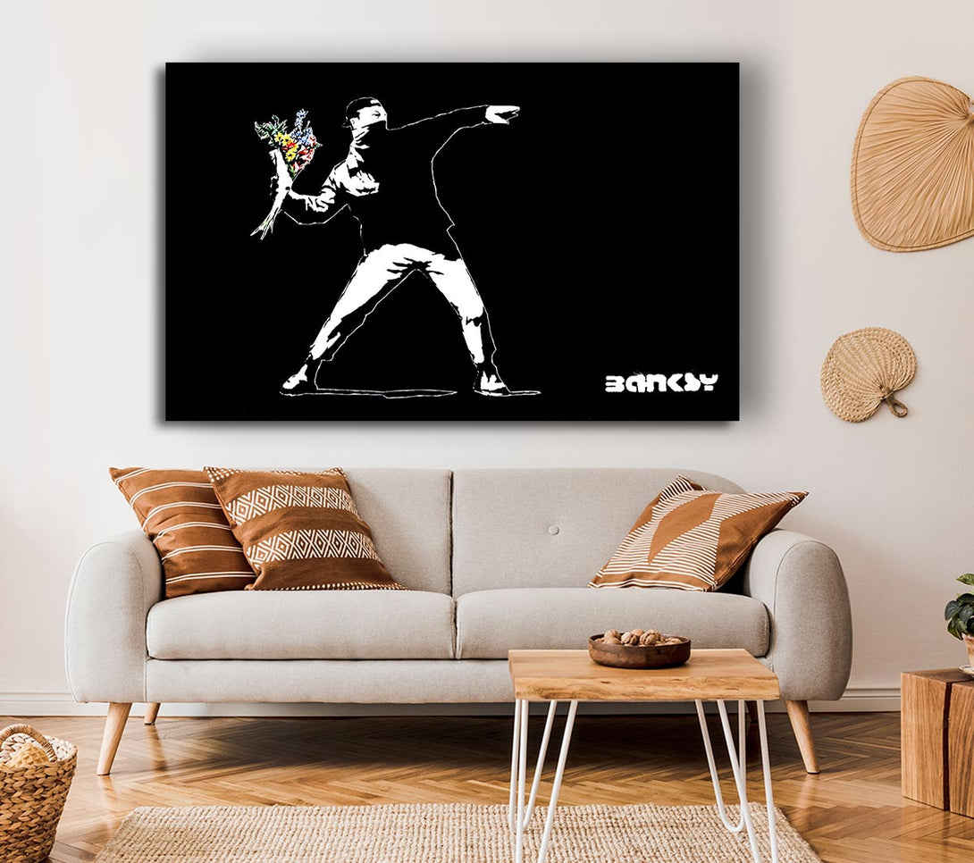  A Canvas Print of Banksy Flower Thrower Black Canvas Wall Art