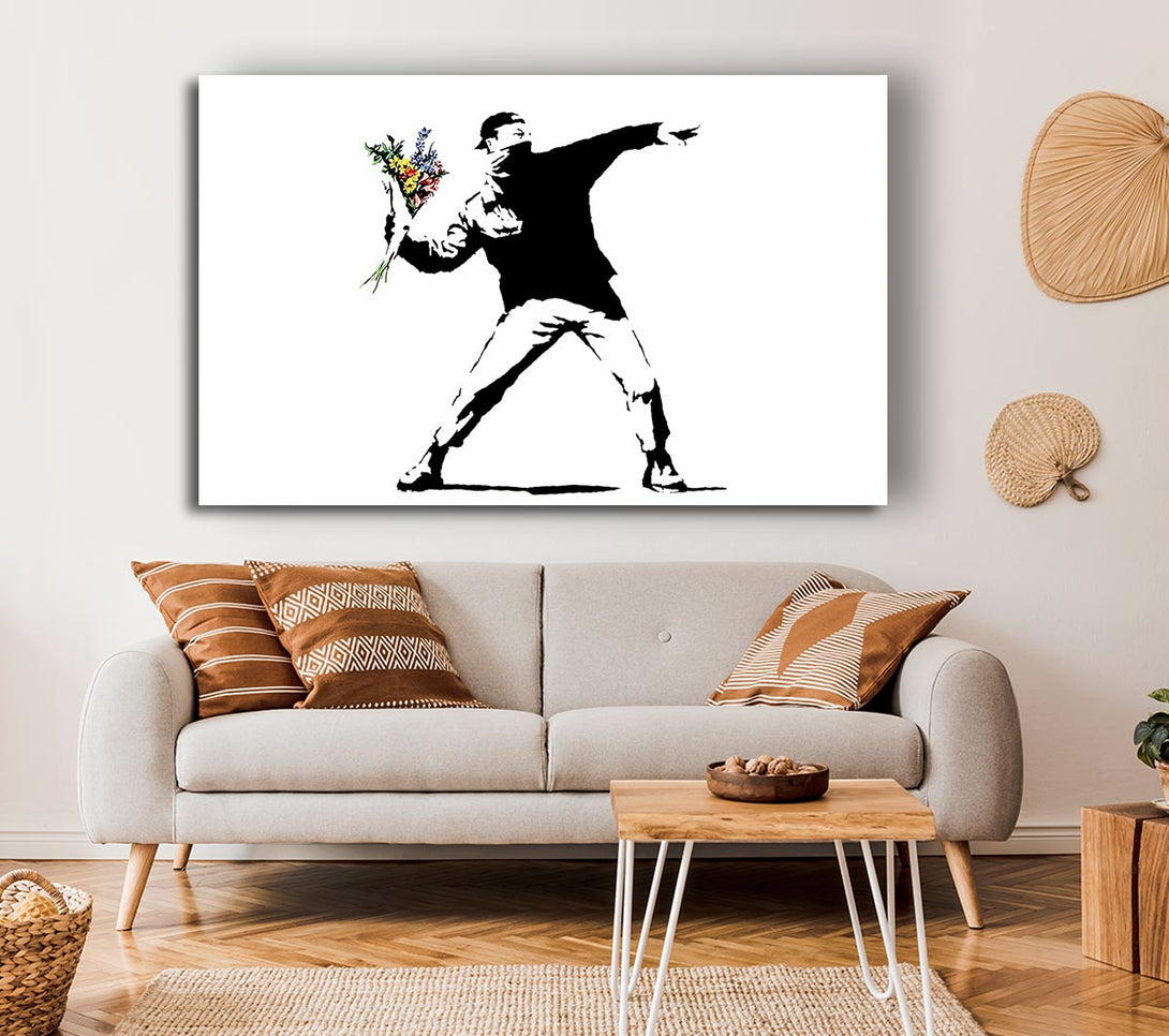  A Canvas Print of Banksy Flower Thrower White Canvas Wall Art