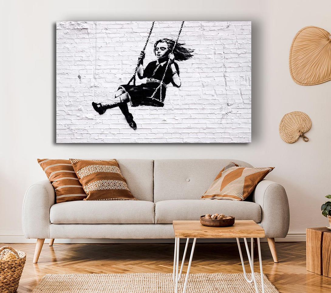  A Canvas Print of Banksy Girl On Swing Canvas Art