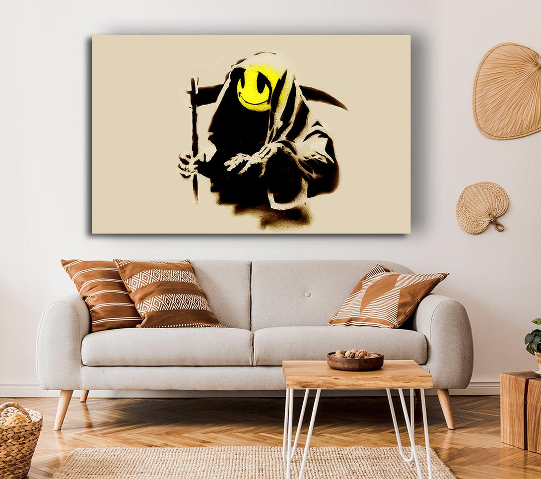  A Canvas Print of Banksy Grim Reaper Beige Canvas Print