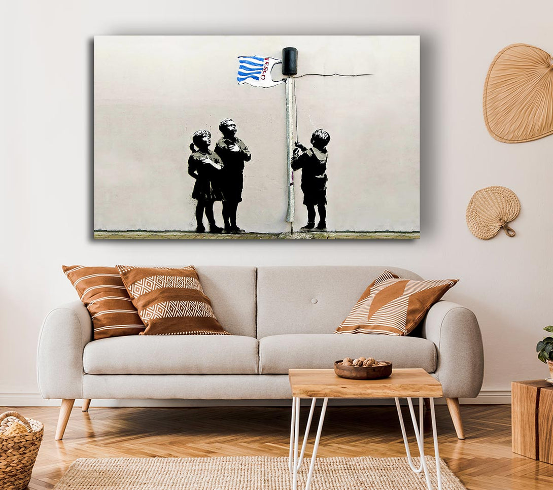  A Canvas Print of Banksy Homage To The Tesco Flag Landscape Canvas Art