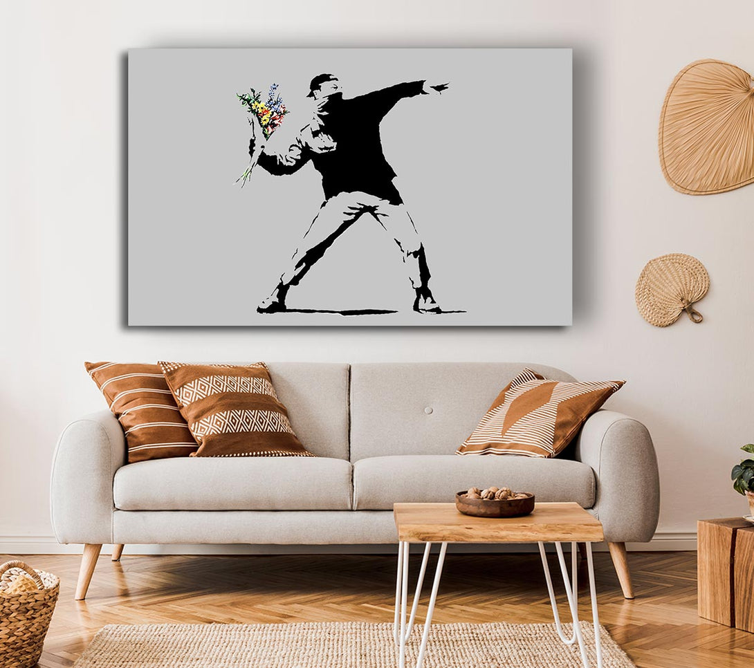 A Canvas Print of Banksy Peaceful Warrior Grey Canvas Wall Art