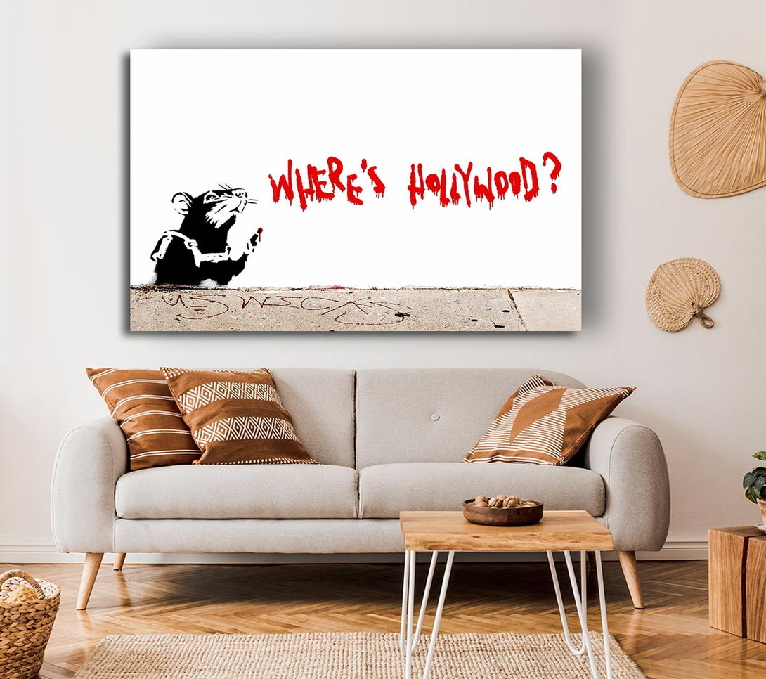  A Canvas Print of Banksy Rat Wheres Hollywood Canvas Art