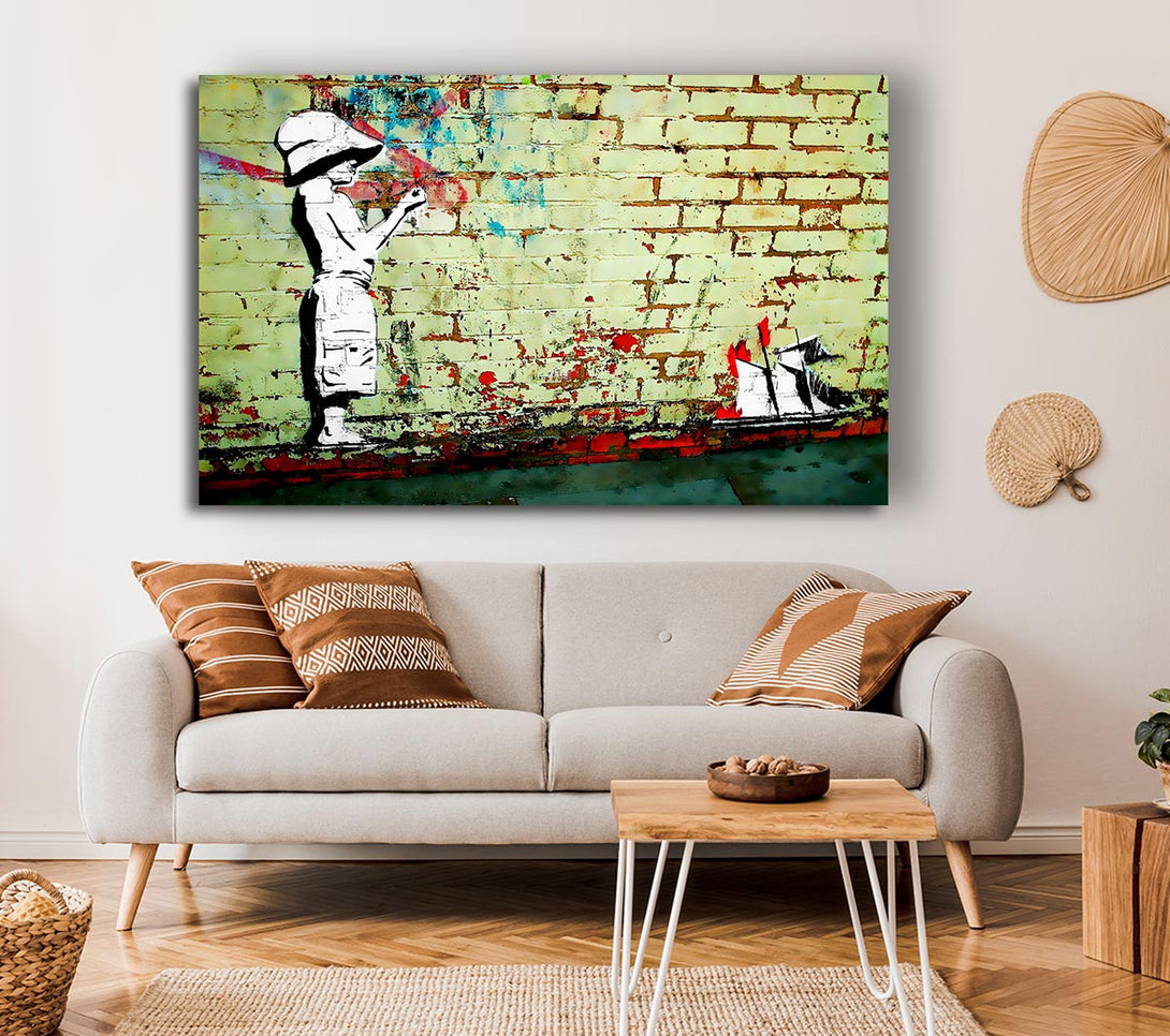  A Canvas Print of Banksy Sailboat Ablaze Canvas Print