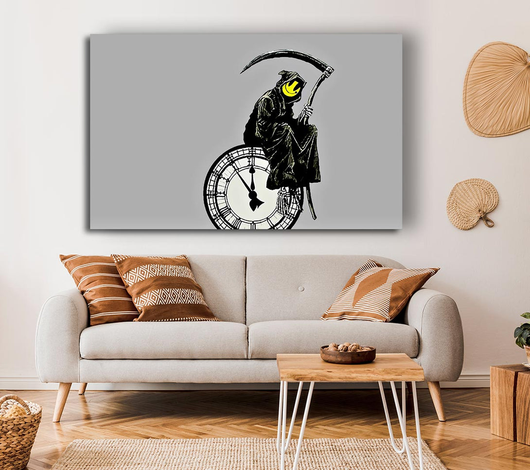  A Canvas Print of Banksy Smiley Face Reaper Times Up Canvas Print