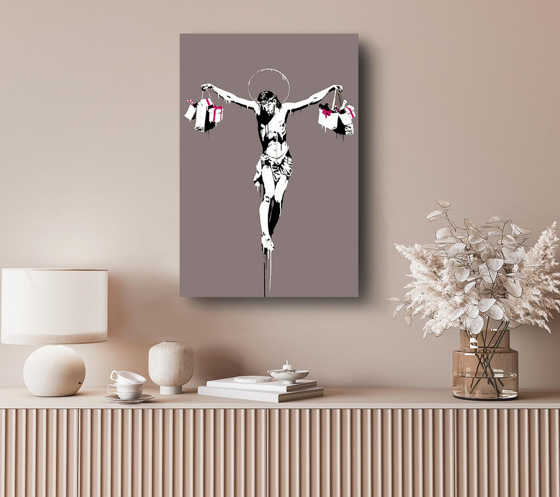  A Canvas Print of Banksy Thank Christ For Shopping (Portrait) Canvas Wall Art