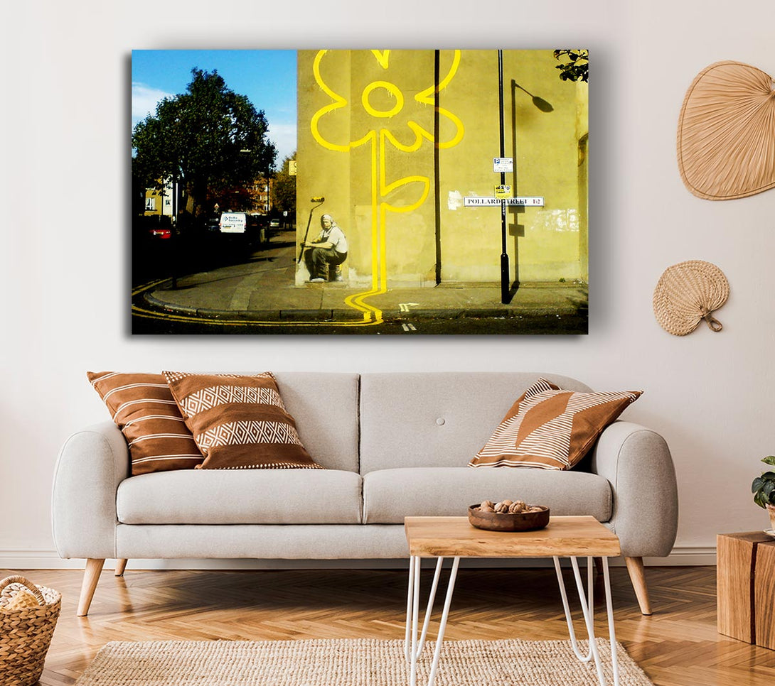  A Canvas Print of Banksy Yellow Flower Lines Canvas Art