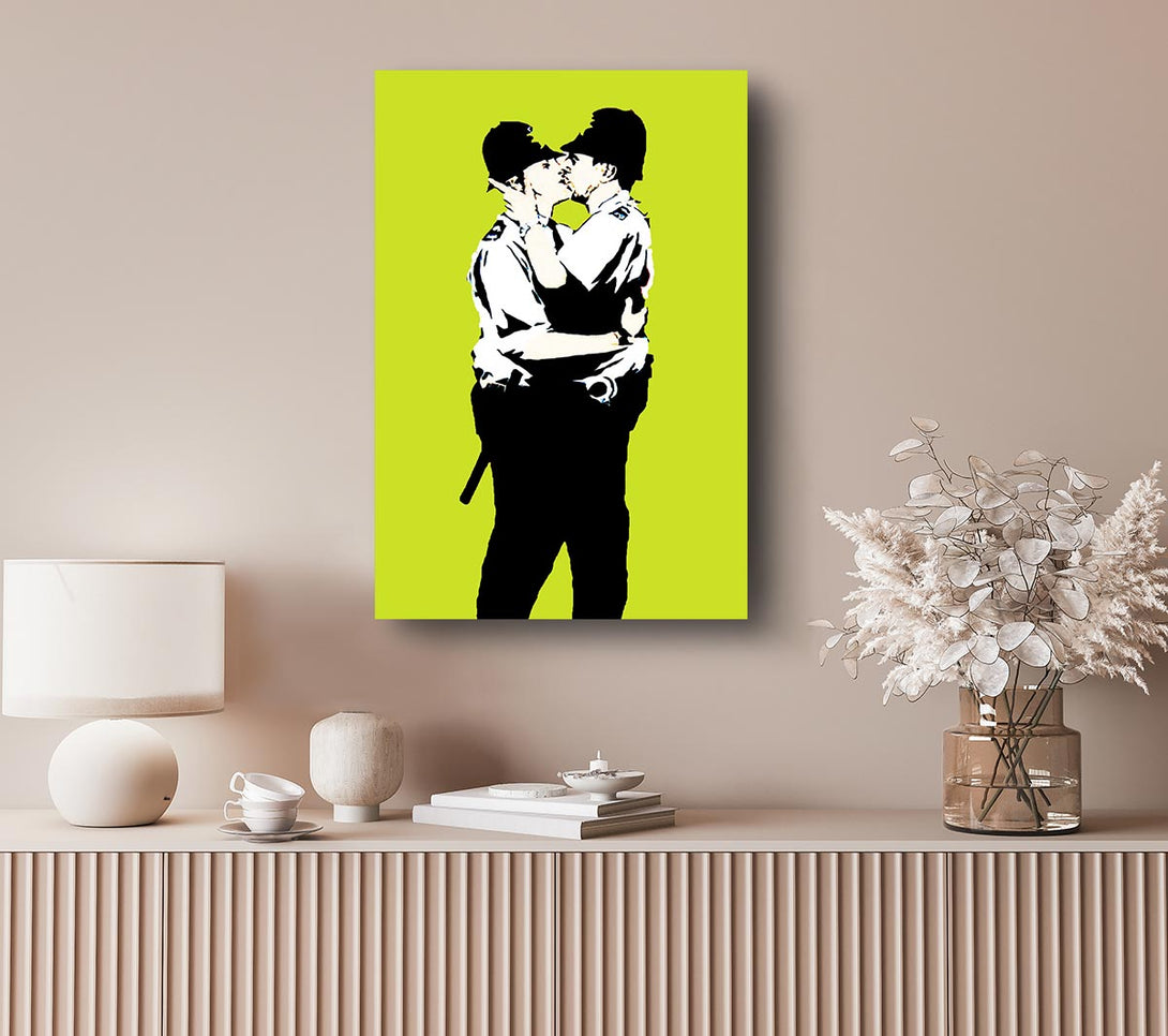  A Canvas Print of Banksy Bent Coppers Lime Canvas Wall Art