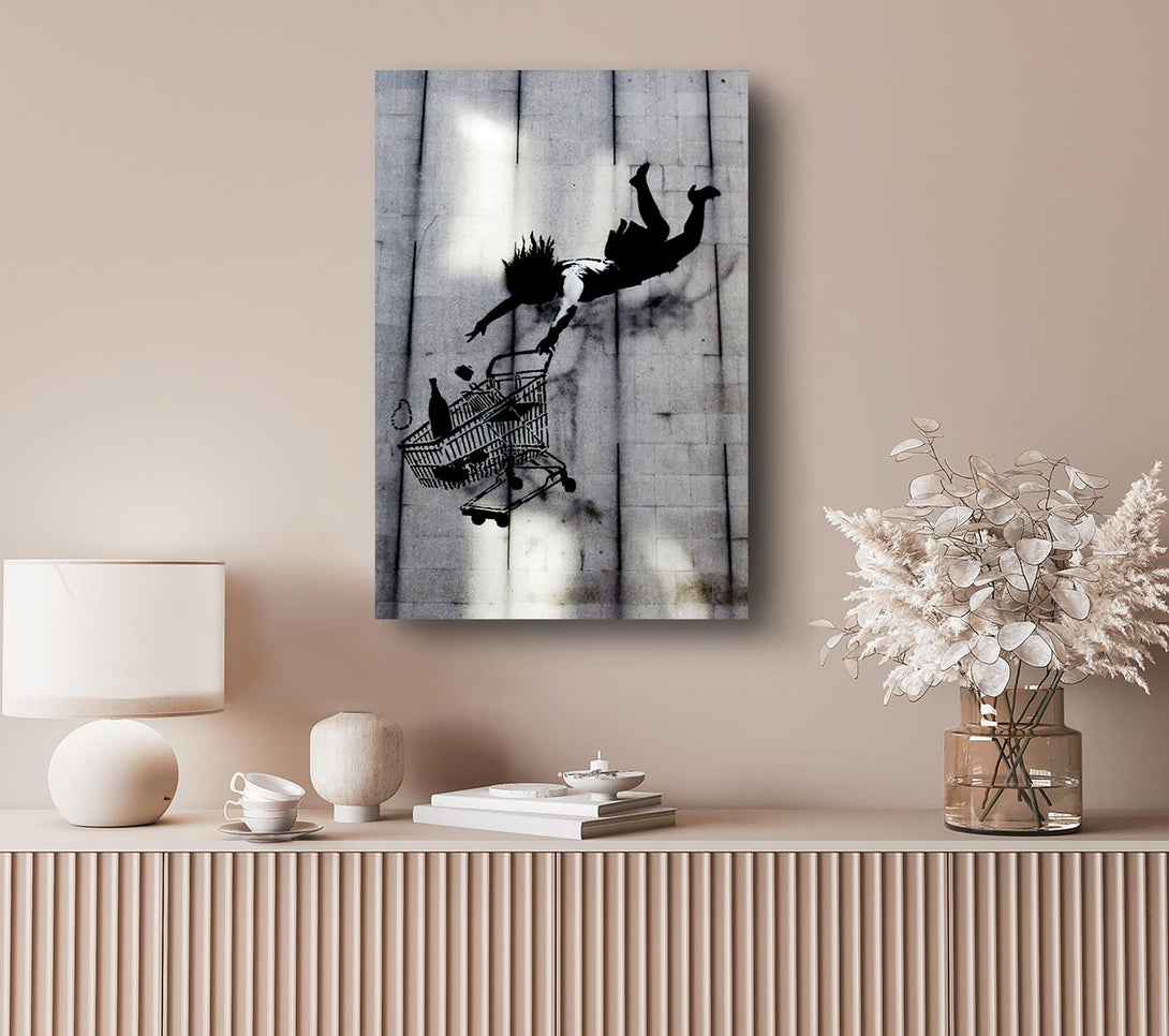  A Canvas Print of Banksy Flying Shopping Trolley Canvas Wall Art