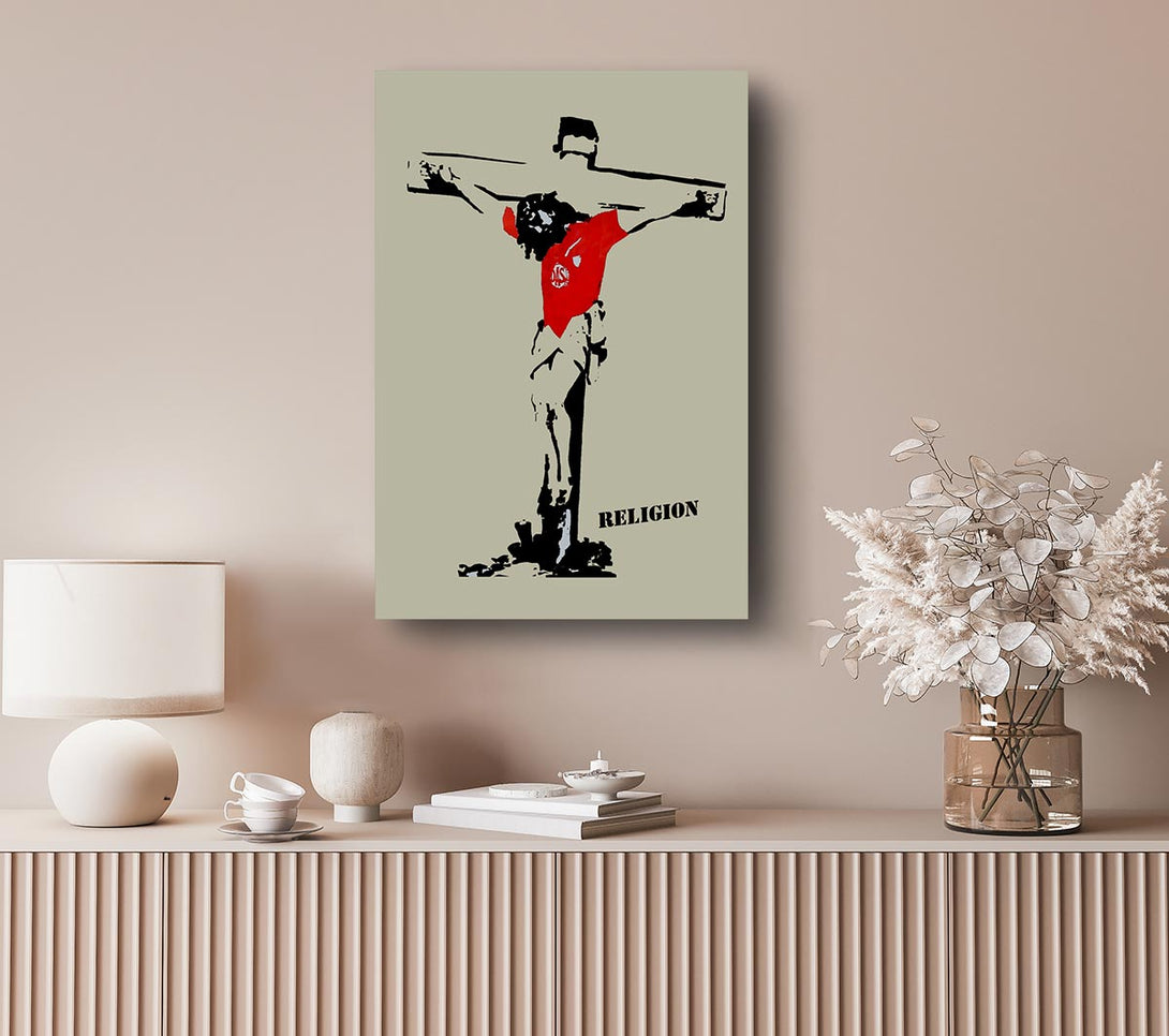  A Canvas Print of Banksy Football Religion Canvas Print