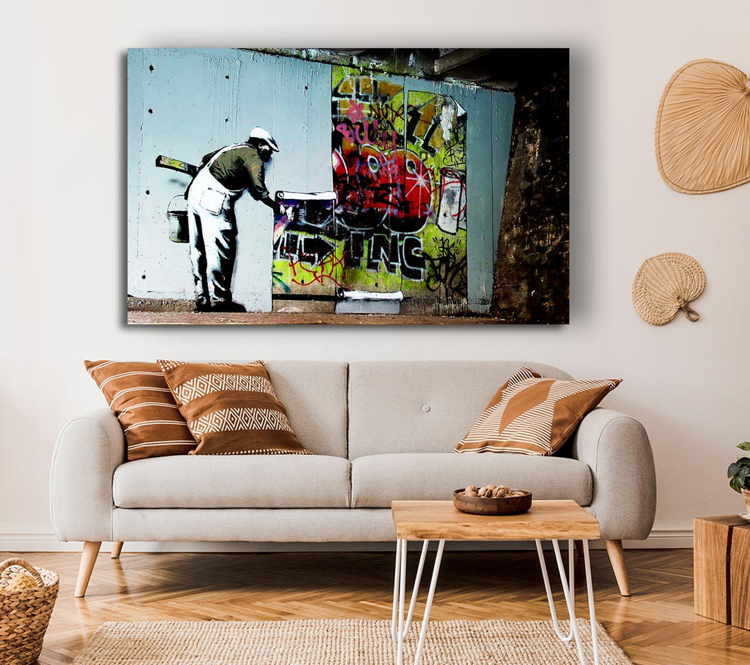  A Canvas Print of Banksy Grafitti Wallpaper Canvas Wall Art