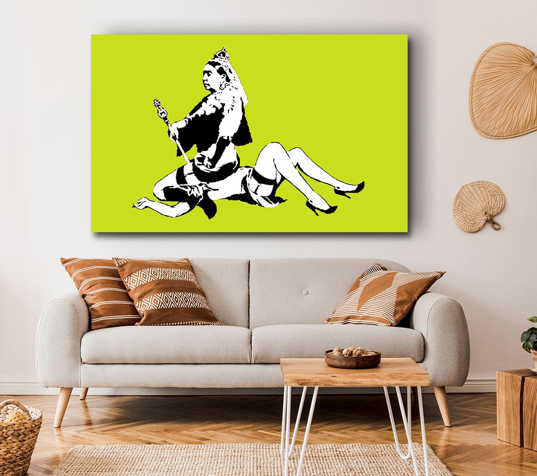  A Canvas Print of Banksy Queen Elizabeth Legs Lime Canvas Print