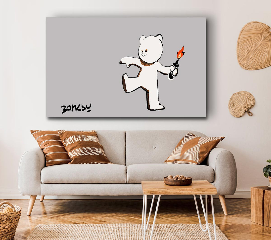  A Canvas Print of Banksy Teddybear Bomber Grey Canvas Wall Art