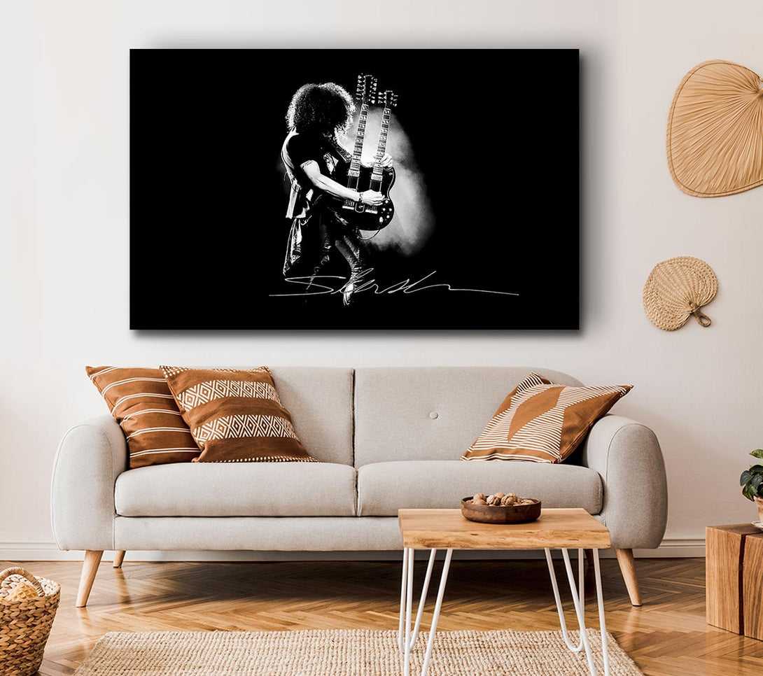  A Canvas Print of Slash Double Guitar B~w Canvas Wall Art