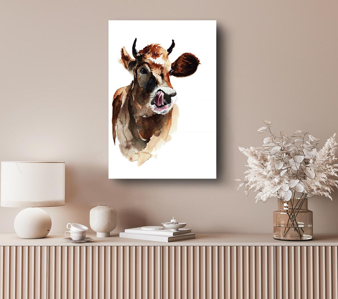  A Canvas Print of Cow Licking Good Canvas Print