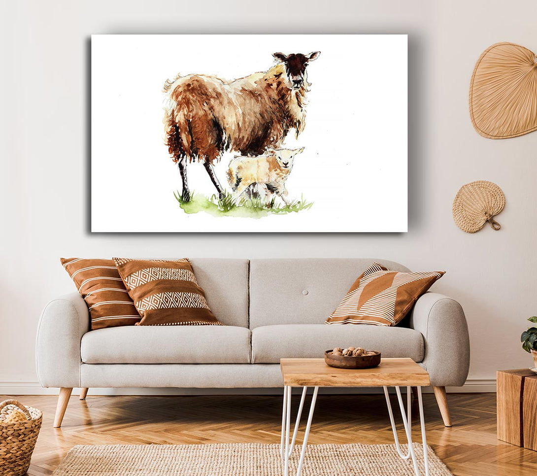  A Canvas Print of Mother and Baby Lambs Canvas Print