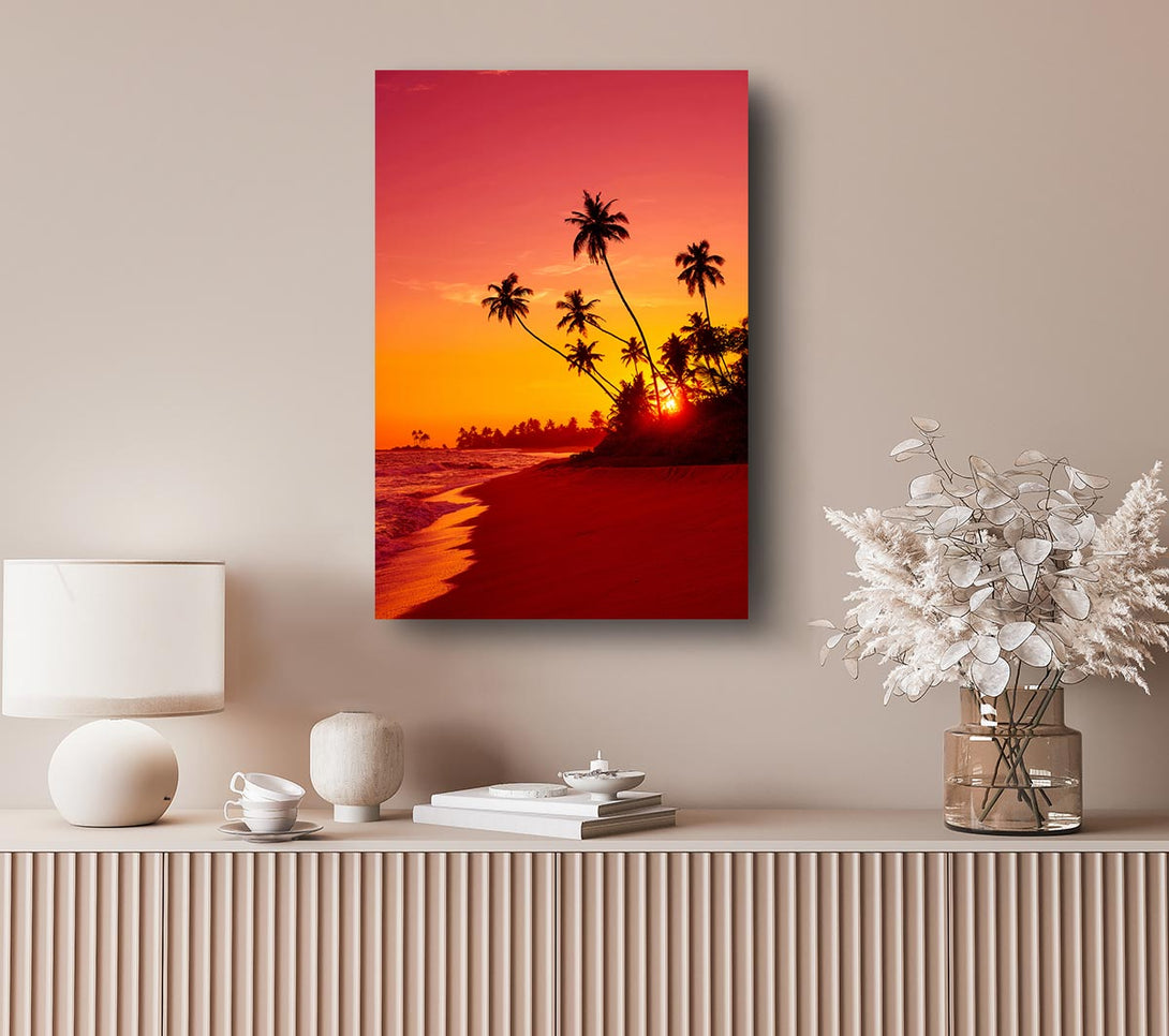  A Canvas Print of As The Sun Sets Under The Palm Trees Canvas Art