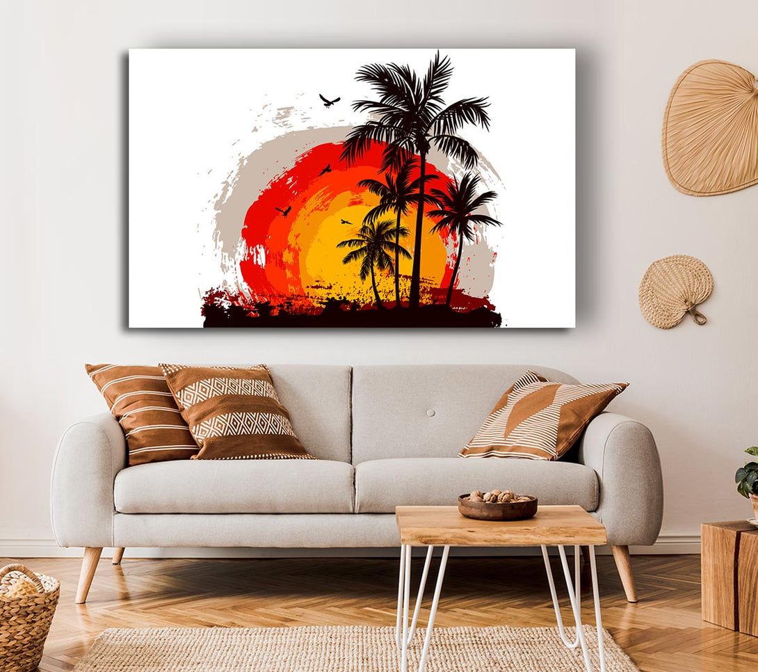  A Canvas Print of Impressionist Palm Tree Sun Canvas Wall Art