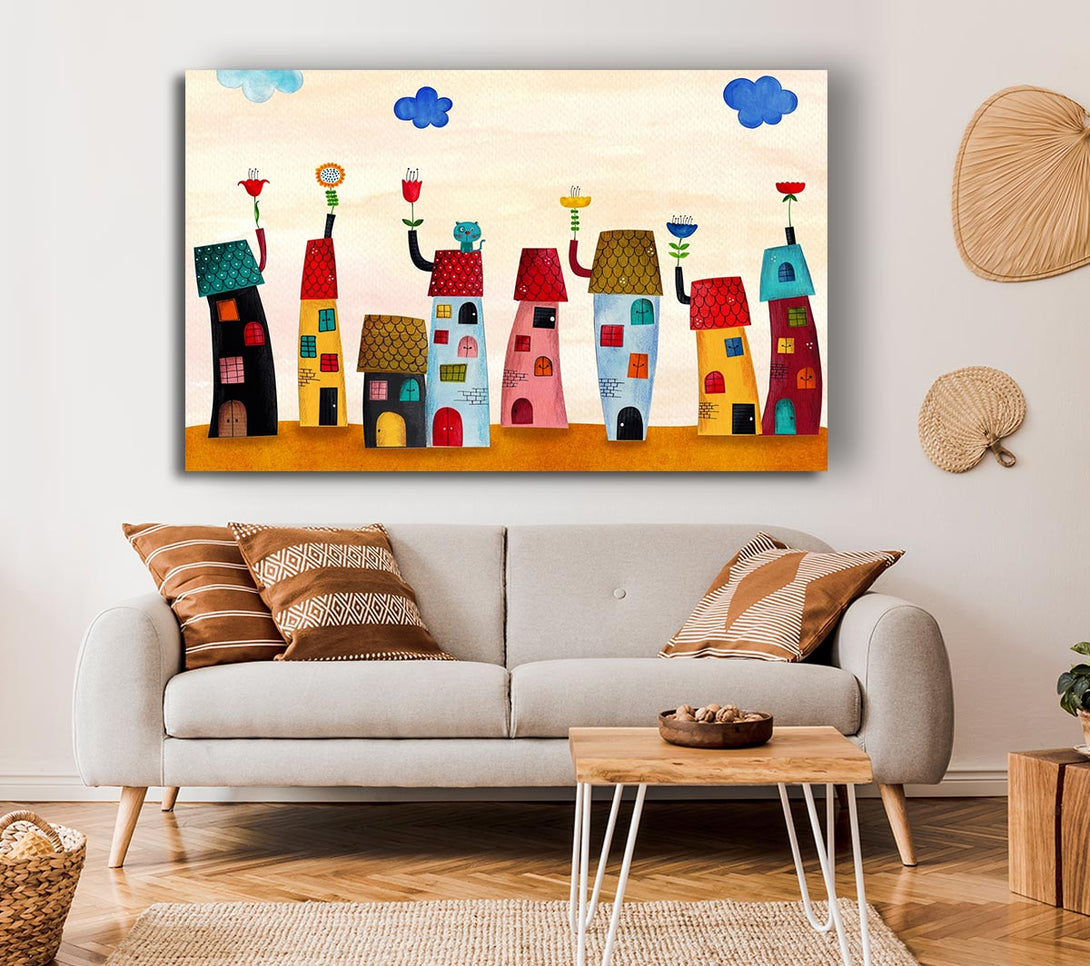  A Canvas Print of Flower Pot Houses Canvas Wall Art