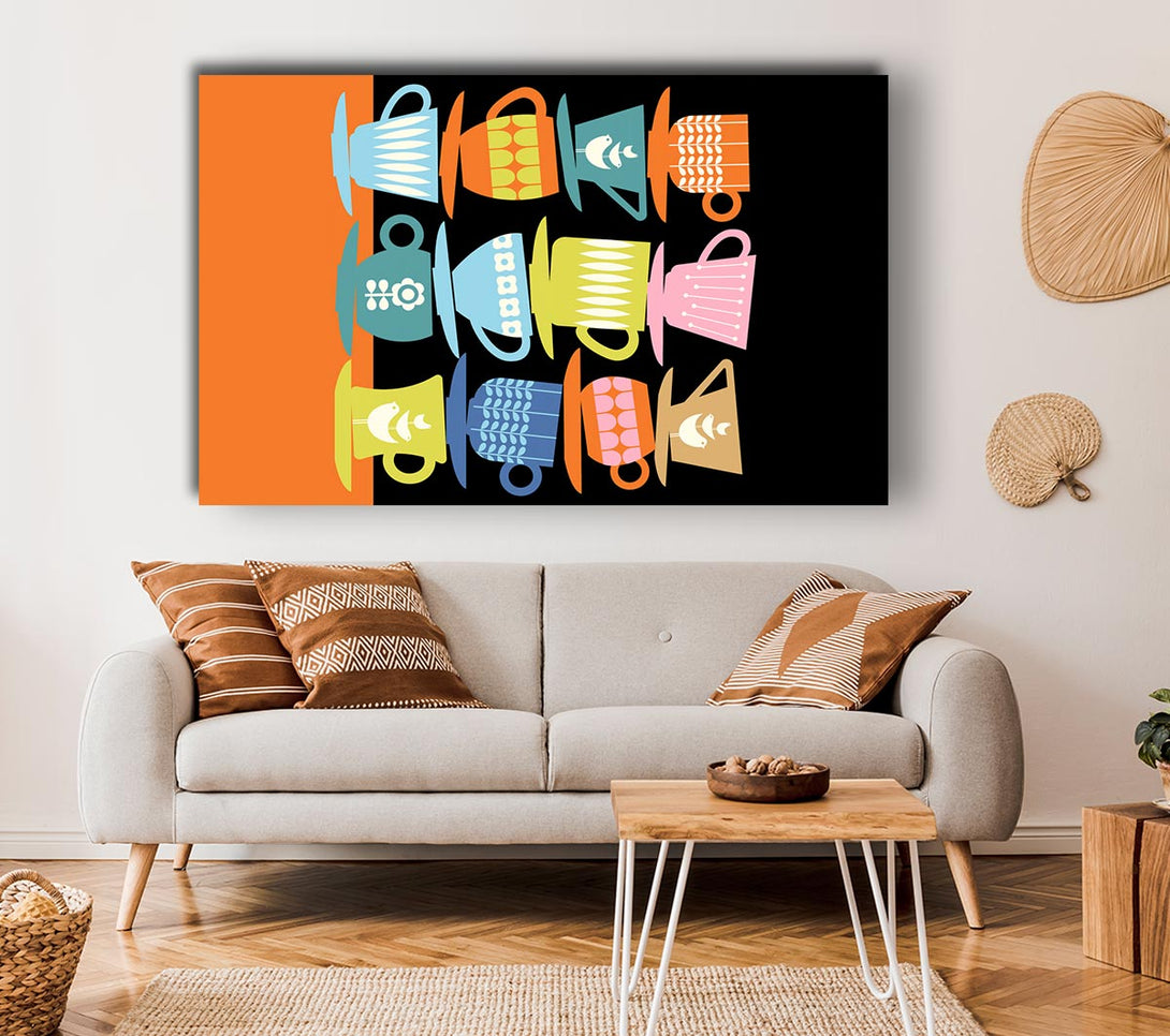  A Canvas Print of Retro Tea Cups Canvas Wall Art
