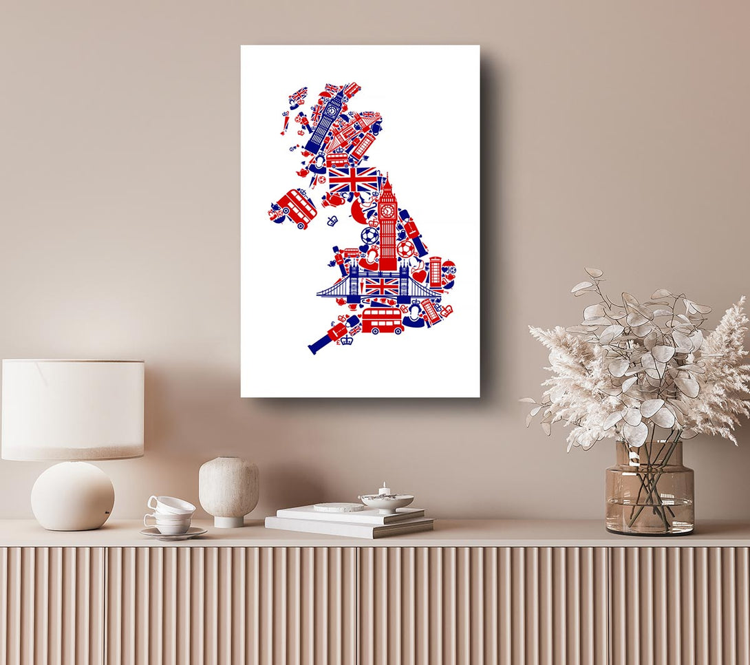  A Canvas Print of London Icons In The Shape Of The UK Canvas Art