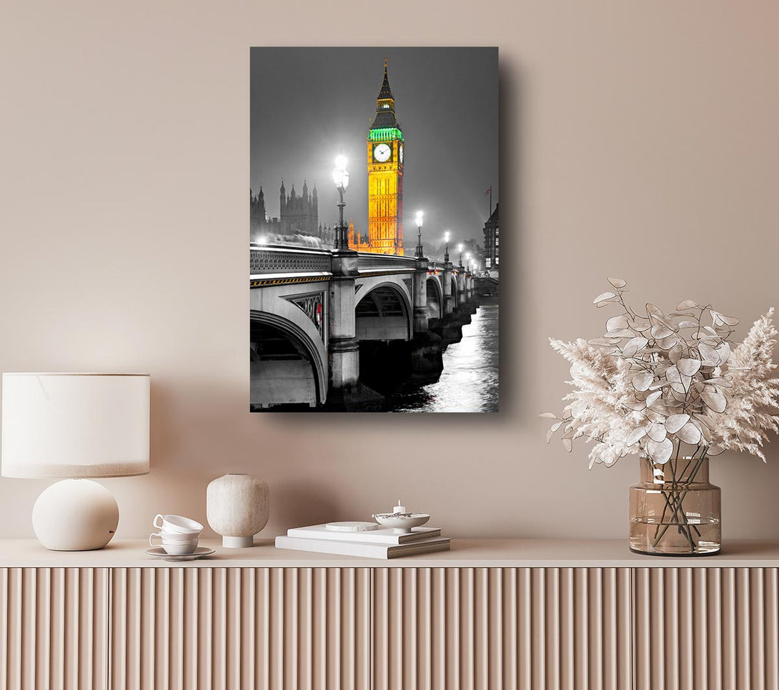  A Canvas Print of Golden Big Ben Over Tower Bridge Canvas Print