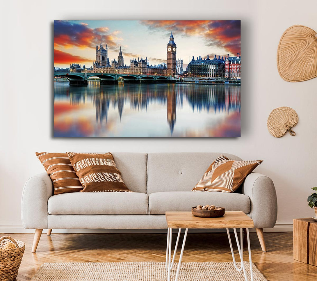  A Canvas Print of Stunning Reflections Of The Houses Of Parliament Canvas Art