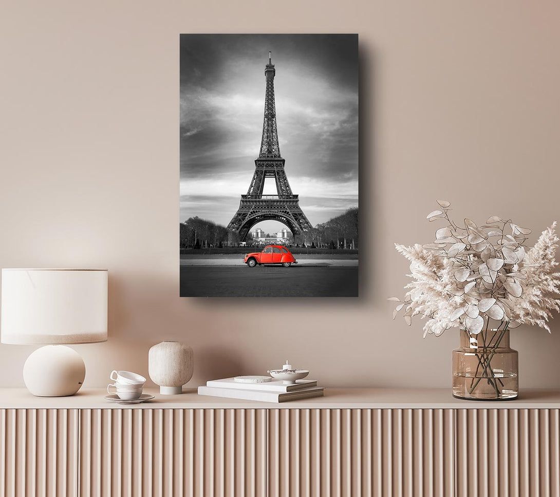 Picture of Eiffel Tower Red Car Canvas Print Wall Art