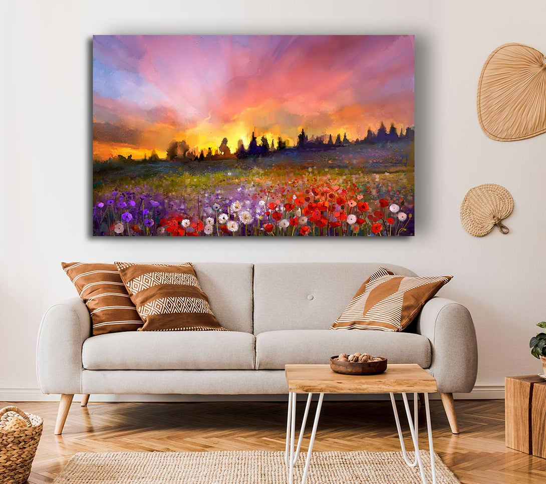  A Canvas Print of Sun Break Over The Wild Flowers Canvas Wall Art