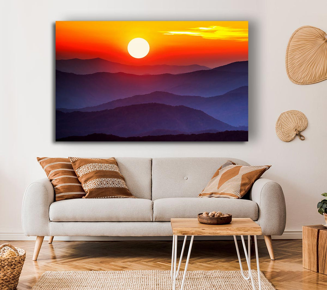  A Canvas Print of Blue Misty Mountain Sun 2 Canvas Wall Art