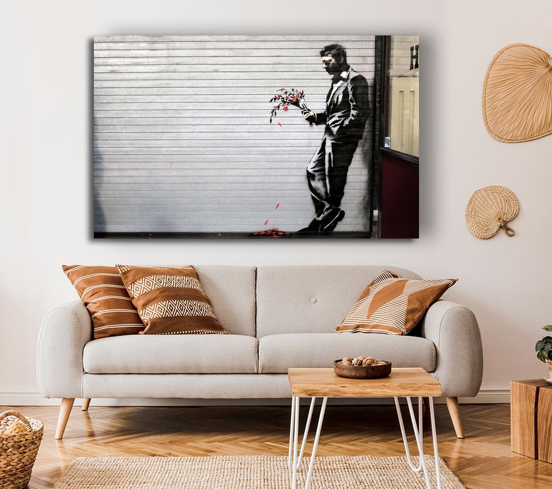  A Canvas Print of Banksy Flowers Man Canvas Art