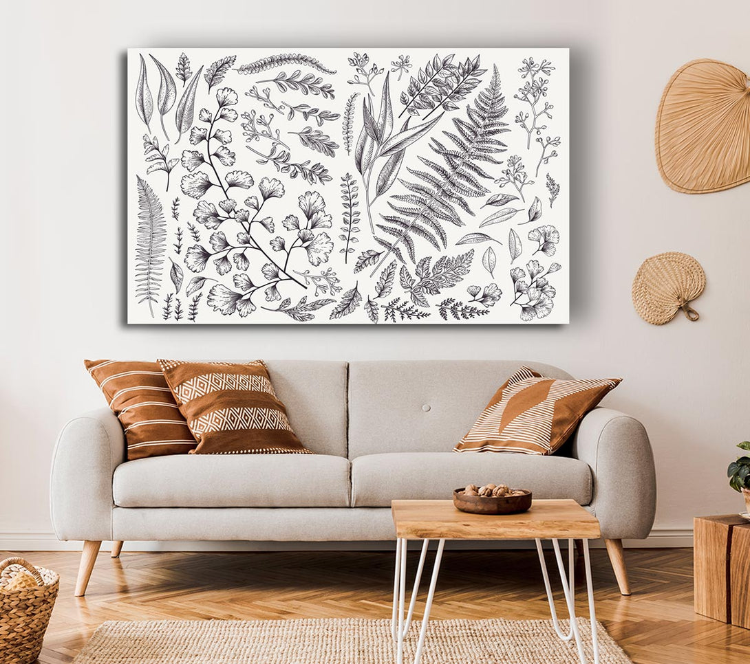  A Canvas Print of Natures Leaves Hand Drawn Canvas Art