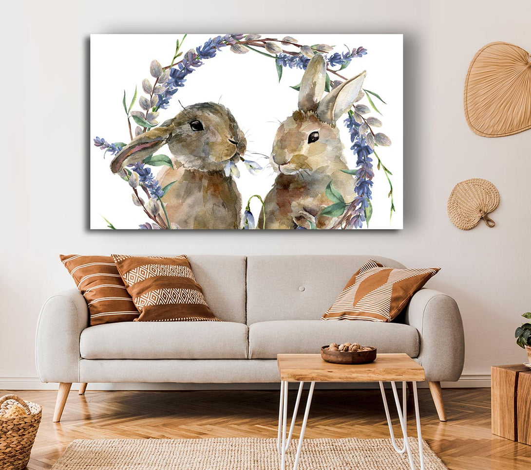  A Canvas Print of Two Watercolour Rabbits Canvas Art