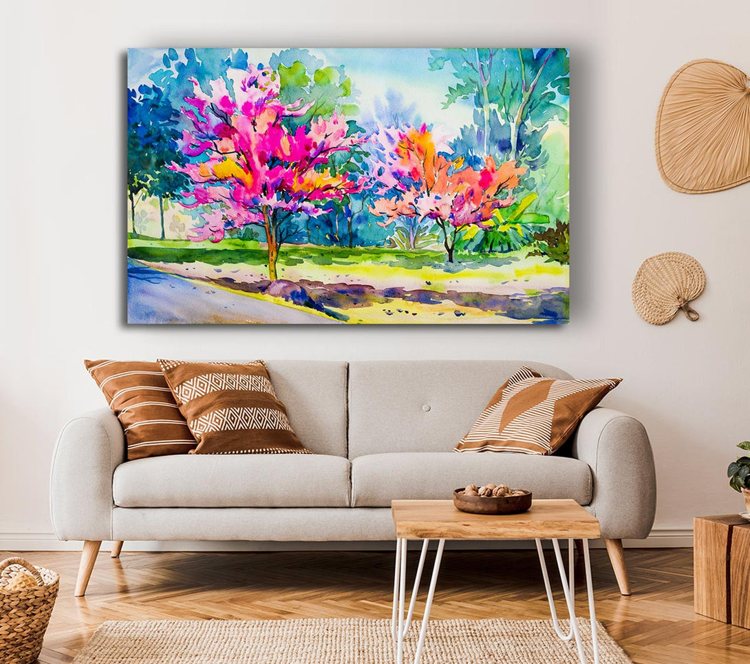  A Canvas Print of Vibrant Trees In Green Forest Canvas Art