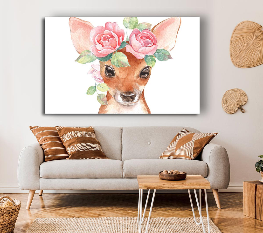  A Canvas Print of Water Colour Floral Deer Canvas Wall Art