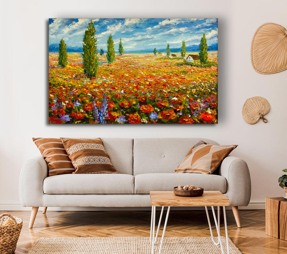  A Canvas Print of Field Of Trees And Flowers Canvas Art