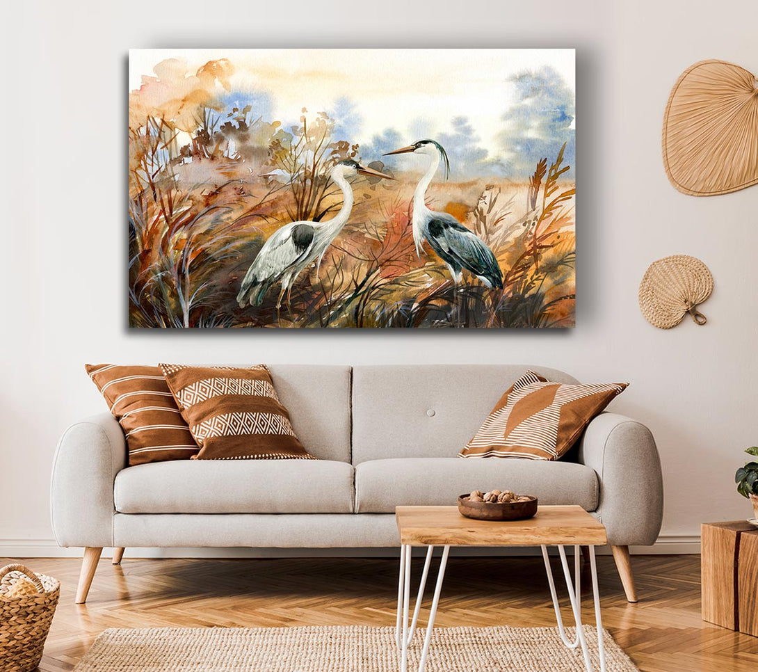  A Canvas Print of Herons In The Pond Canvas Wall Art