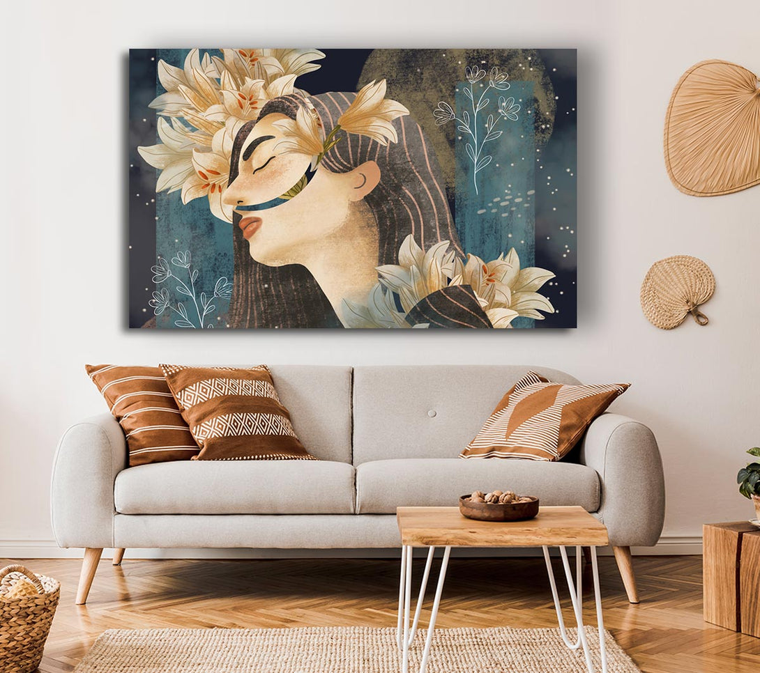  A Canvas Print of Cream Flowers Woman Canvas Wall Art