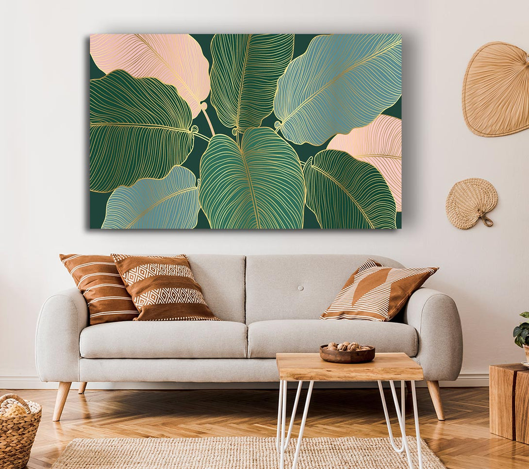  A Canvas Print of Palm Leaf Gold Lines Canvas Wall Art